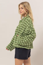 Load image into Gallery viewer, Cute Green Tweed Plaid Button Up Collared Neck Jacket Classic & Elegant Layering Piece Everyday Jacket