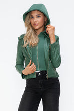 Load image into Gallery viewer, Women Classic Snobbish Faux Leather Zip-Up Drawstring Hooded Jacket Edgy & Casual PU Leather Jacket For Streetwear