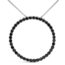 将图片加载到图库查看器,.925 Sterling Silver 4.0 Cttw Black Diamond Open Hoop Circle 18" Pendant Necklace (Black Color, I2-I3 Clarity)