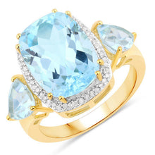 Load image into Gallery viewer, 8.23 Carat Genuine Blue Topaz and White Diamond .925 Sterling Silver Ring