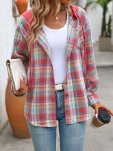 将图片加载到图库查看器,Plaid Buttoned Long Sleeve Hooded Jacket for Women – Cozy & Stylish Cotton-Blend Outerwear