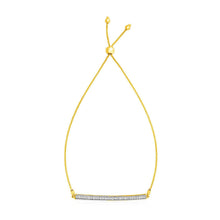 Load image into Gallery viewer, 14k Yellow Gold Adjustable Bracelet with Textured Bar and Diamonds