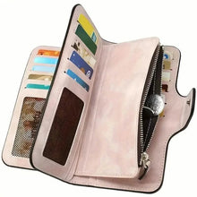 Load image into Gallery viewer, Vintage Faux Leather Long Wallet – Trifold Credit Card Holder with Snap & Zipper