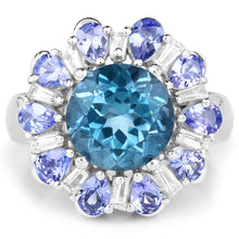 Load image into Gallery viewer, 6.19 Carat Genuine London Blue Topaz, Tanzanite & White Topaz .925 Sterling Silver Ring