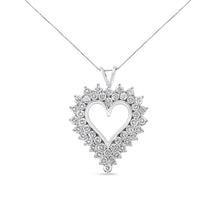 Load image into Gallery viewer, .925 Sterling Silver 4 Cttw Round-Cut Double Row Composite Diamond Heart 18" Pendant Necklace (K-L Color, I1-I2 Clarity)