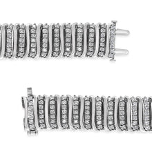 Load image into Gallery viewer, .925 Sterling Silver 8 1/2 Cttw Diamond 7 Row Chevron "S" Curved Link Tennis Bracelet (I-J color, I1-I2 clarity) - 7.25"
