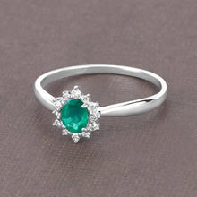 Load image into Gallery viewer, 0.40 Carat Genuine Zambian Emerald and White Diamond 14K White Gold Ring