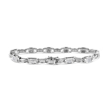 将图片加载到图库查看器,14K White Gold 1.0 Cttw Invisible Set Princess Diamond Alternating Link Tennis Bracelet (I-J Color, I1-I2 Clarity) - 7.25"