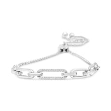 Load image into Gallery viewer, .925 Sterling Silver 1/10 Cttw Diamond Paperclip Link Adjustable Bolo Bracelet (I-J Color, I2-I3 Clarity)