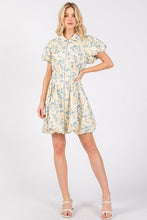 Load image into Gallery viewer, New Summer Floral Eyelet Zipper Front Puff Sleeve Mini Dress For Women – Elegant, Trendy and Chic Floral Eyelet Mini Dress with Puff Sleeves