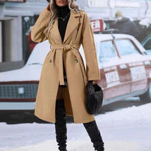 Load image into Gallery viewer, Womens Winter Coat Trend Lapel Double-breasted Trench Coat With Belt Winter Fashion Solid Color Long Jacket Outwear Women Clothing Notched Lapel Collar Double Breasted Pea Coat Winter Wool Blend Over Coats Long Jackets