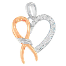 Load image into Gallery viewer, Two-Toned .925 Sterling Silver 1/5 cttw Round Cut Diamond Ribbon Heart Accent Pendant Necklace (H-I, I2-I3)