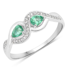 Load image into Gallery viewer, 0.35 Carat Genuine Zambian Emerald and White Diamond 14K White Gold Ring