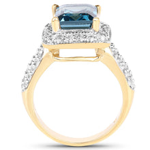 Load image into Gallery viewer, 14K Yellow Gold Plated 5.03 Carat Genuine London Blue Topaz and White Topaz .925 Sterling Silver Ring