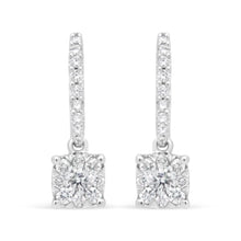Load image into Gallery viewer, 14K White 1/2 Cttw Round Diamond Halo Dangle Hook Earring - (H-I Color, SI2-I1 Clarity)
