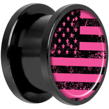 Load image into Gallery viewer, Pink American Flag Black Anodized Screw Fit Plug Set 9/16