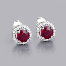 Load image into Gallery viewer, 1.22 Carat Genuine Ruby and White Diamond 14K White Gold Earrings