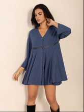 Load image into Gallery viewer, Dusty Blue Long Sleeve Mini Dress Elegant Cutout & Buttoned Design Lightweight Women Dress