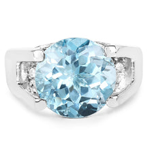 Load image into Gallery viewer, 7.21 Carat Genuine Blue Topaz and White Cubic Zirconia .925 Sterling Silver Ring