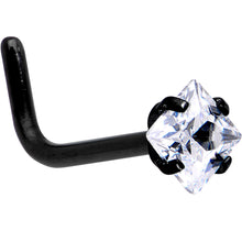 Load image into Gallery viewer, 20G 1/4 Clear Square 2.5mm CZ Gem Black IP L-Shape Nose Ring