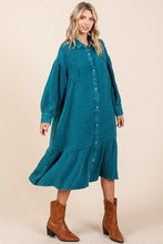Load image into Gallery viewer, New Mineral Wash Cotton Gauze Ruffle Midi Shirt Dress For Women – Trendy, Chic, Casual & Feminine Design For Any Occasion