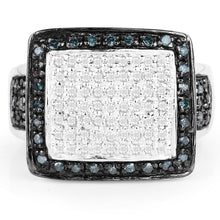 Load image into Gallery viewer, 0.64 Carat Genuine White Diamond and Blue Diamond .925 Sterling Silver Ring