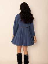 Load image into Gallery viewer, Dusty Blue Long Sleeve Mini Dress Elegant Cutout & Buttoned Design Lightweight Women Dress