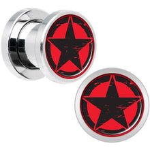 Load image into Gallery viewer, Black Red Distressed Star Steel Screw Fit Plug Set 0G