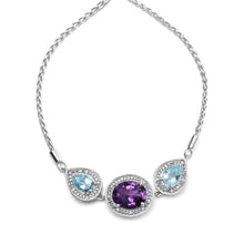 Load image into Gallery viewer, .925 Sterling Silver Oval Amethyst and Pear Blue Topaz with Diamond Accent Lariat 4â€-10†Adjustable Bolo Bracelet (H-I Color, SI1-SI2 Clarity)