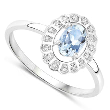 Load image into Gallery viewer, 0.44 Carat Genuine Aquamarine and White Diamond 14K White Gold Ring