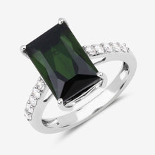 Load image into Gallery viewer, 6.16 Carat Genuine Green Tourmaline and White Diamond 14K White Gold Ring
