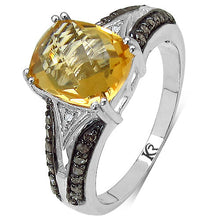Load image into Gallery viewer, 2.82 Carat Genuine Citrine, Champagne Diamond & White Diamond .925 Sterling Silver Ring