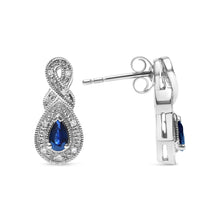 Load image into Gallery viewer, .925 Sterling Silver 4.5 x 3mm Pear Sapphire Gemstone and Diamond Accent Infinity Drop Stud Earrings (H-I Color, SI1-SI2 Clarity)