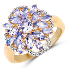 Load image into Gallery viewer, 14K Yellow Gold Plated 2.01 Carat Genuine Tanzanite & White Topaz .925 Sterling Silver Ring