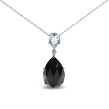 将图片加载到图库查看器,18K White Gold Diamond Accent and Pear Cut Sky Blue Topaz and Pear Cut Black Onyx Dangle Drop 18" Pendant Necklace (G-H Color, SI1-SI2 Clarity)