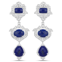 Load image into Gallery viewer, 9.37 Carat Genuine Lapis and White Topaz .925 Sterling Silver Earrings