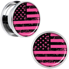 Load image into Gallery viewer, Pink American Flag Steel Screw Fit Plug Set 5/8