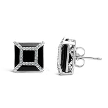 Load image into Gallery viewer, 14K White Gold 3/8ct Diamond with 11x11MM Black Onyx Stud Earrings (G-H Color, SI1-SI2 Clarity)