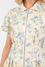 Load image into Gallery viewer, New Summer Floral Eyelet Zipper Front Puff Sleeve Mini Dress For Women – Elegant, Trendy and Chic Floral Eyelet Mini Dress with Puff Sleeves