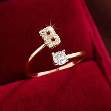 Load image into Gallery viewer, Adjustable Copper Initial Ring with Four-Claw Round Zirconia