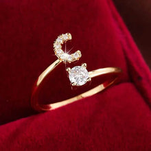Load image into Gallery viewer, Adjustable Copper Initial Ring with Four-Claw Round Zirconia