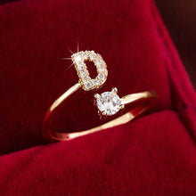Load image into Gallery viewer, Adjustable Copper Initial Ring with Four-Claw Round Zirconia