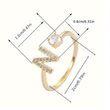 Load image into Gallery viewer, Adjustable Copper Initial Ring with Four-Claw Round Zirconia