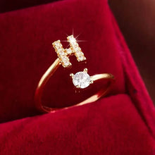 Load image into Gallery viewer, Adjustable Copper Initial Ring with Four-Claw Round Zirconia