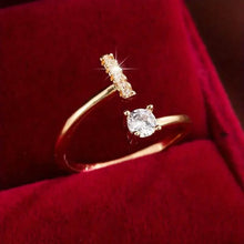 Load image into Gallery viewer, Adjustable Copper Initial Ring with Four-Claw Round Zirconia