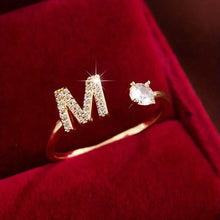 Load image into Gallery viewer, Adjustable Copper Initial Ring with Four-Claw Round Zirconia