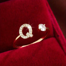 Load image into Gallery viewer, Adjustable Copper Initial Ring with Four-Claw Round Zirconia