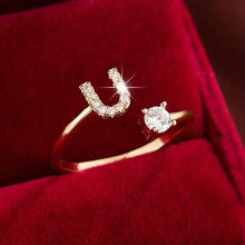 Load image into Gallery viewer, Adjustable Copper Initial Ring with Four-Claw Round Zirconia