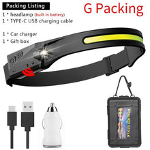 Load image into Gallery viewer, Adjustable Rechargeable LED Induction USB Headlamp Lightweight Head Lamp Head Torch 5 Lighting Modes Flashlight For Camping Hiking Running Outdoor Adults Kids
