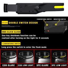 Load image into Gallery viewer, Adjustable Rechargeable LED Induction USB Headlamp Lightweight Head Lamp Head Torch 5 Lighting Modes Flashlight For Camping Hiking Running Outdoor Adults Kids